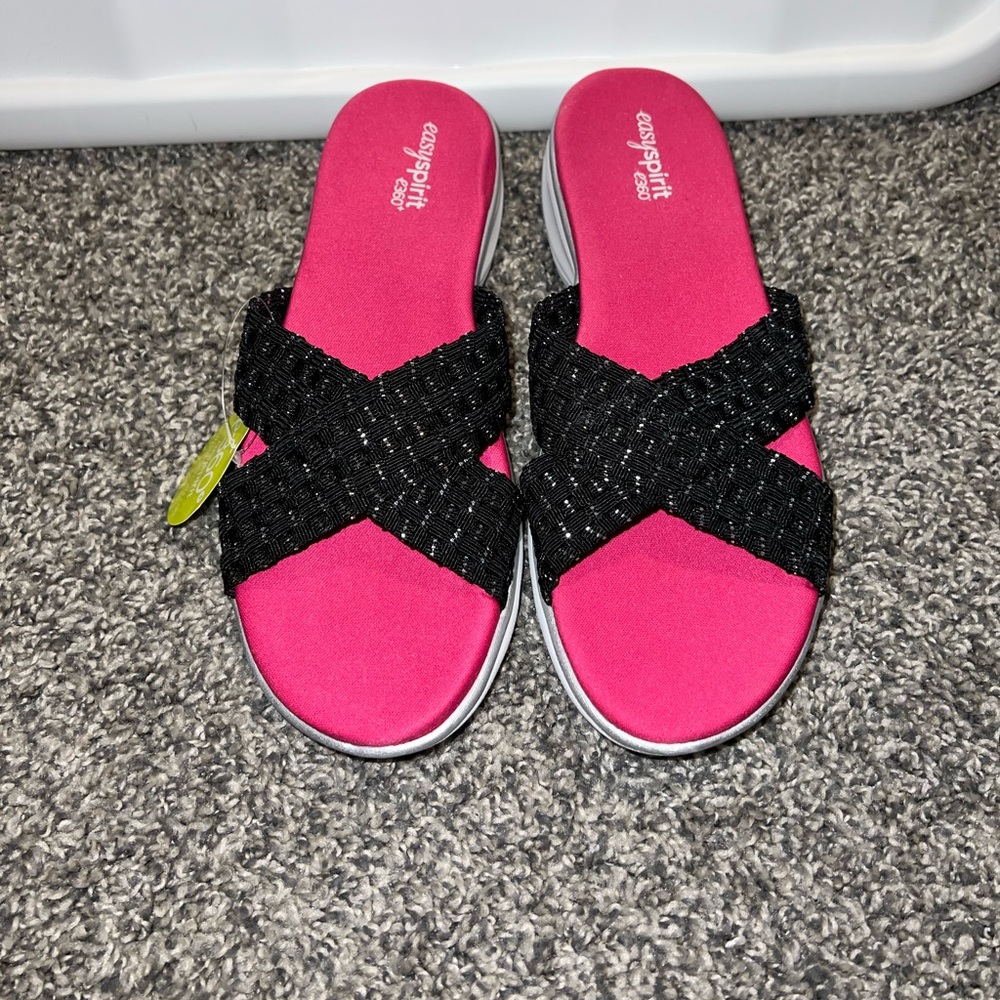 New With Tags!! Esprit Cris Cross Sparkly Sandals. Size 10! Pink and Black!